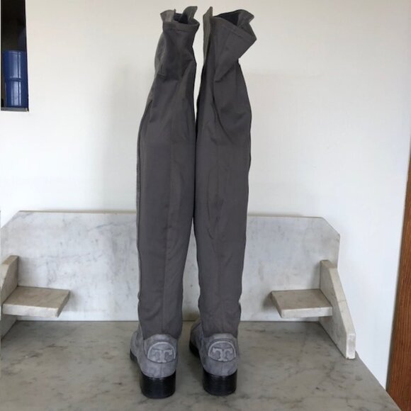 TORY BURCH Caitlin Over Knee Gray Elastic Stretch Suede  Boot 6M - Picture 10 of 17